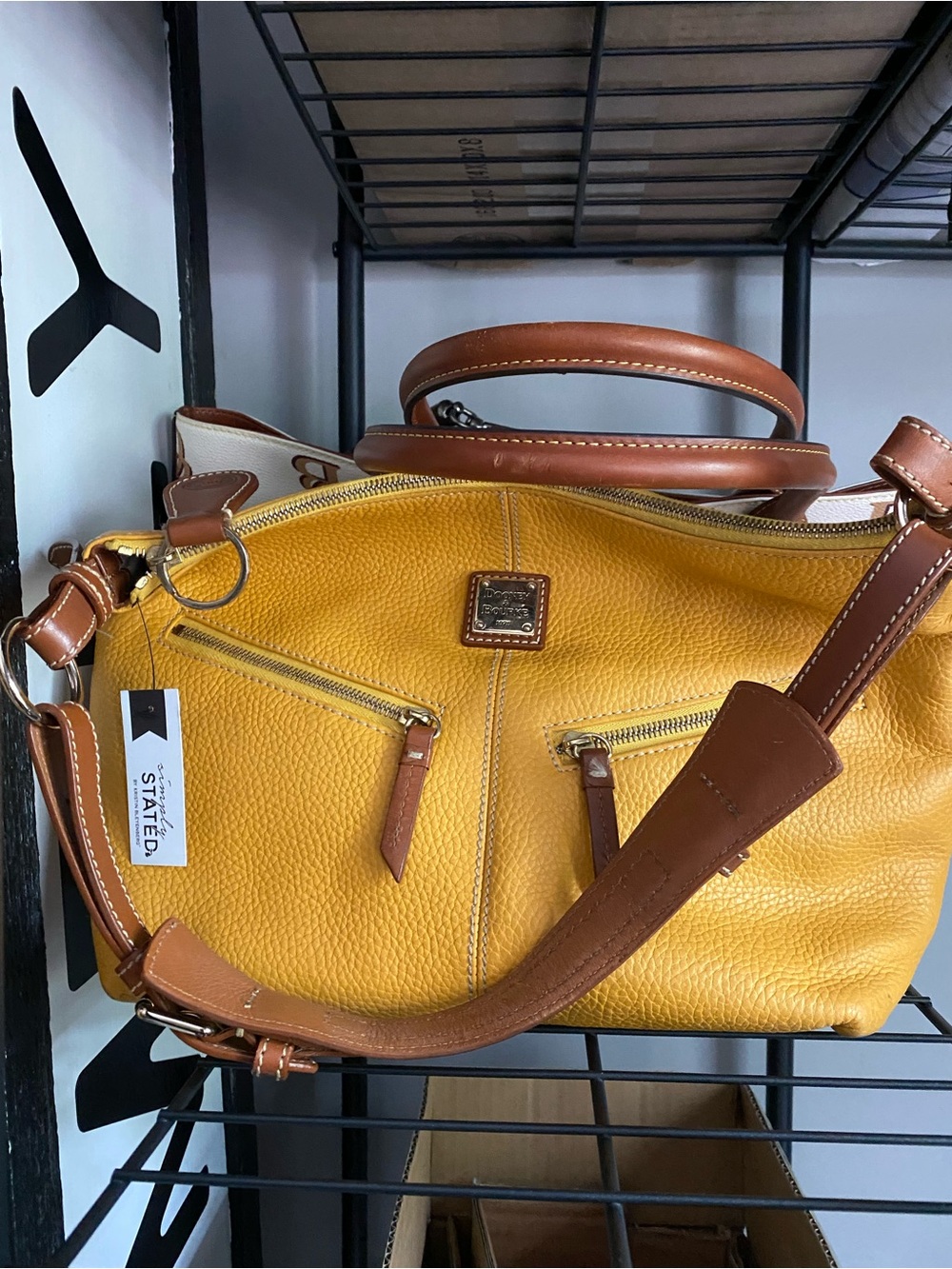 Dooney & Bourke Yellow Pebbled Leather Satchel with Brown Trim